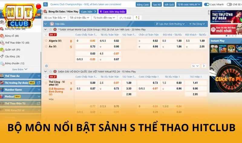 Những bộ môn nổi bật tại sảnh S thể thao HitClub