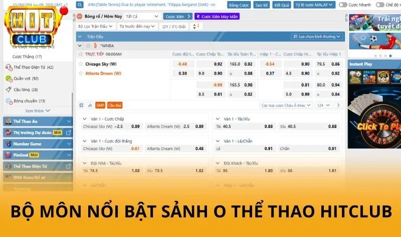 O thể thao hitclub - Cập nhật thông tin thể thao đa dạng và mới nhất 3 Những bộ môn nổi bật tại sảnh O thể thao HitClub