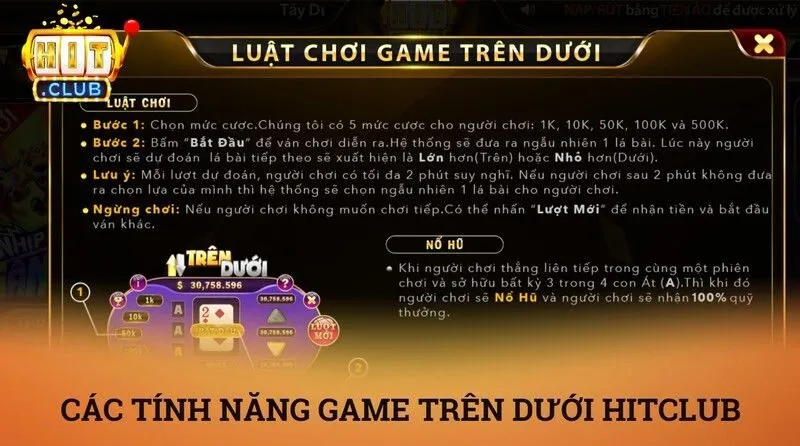 Trên dưới hitclub – Top mini game đổi thưởng nhanh xanh chín nhất 2026 3 Các tính năng và bảng quy đổi điểm game trên dưới hitclub