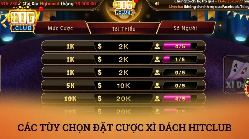 Xì dách hitclub – Bí quyết làm chủ bàn cược giúp bạn hốt bạc dễ dàng 3 Các tùy chọn đặt cược và quy định tại xì dách HitClub