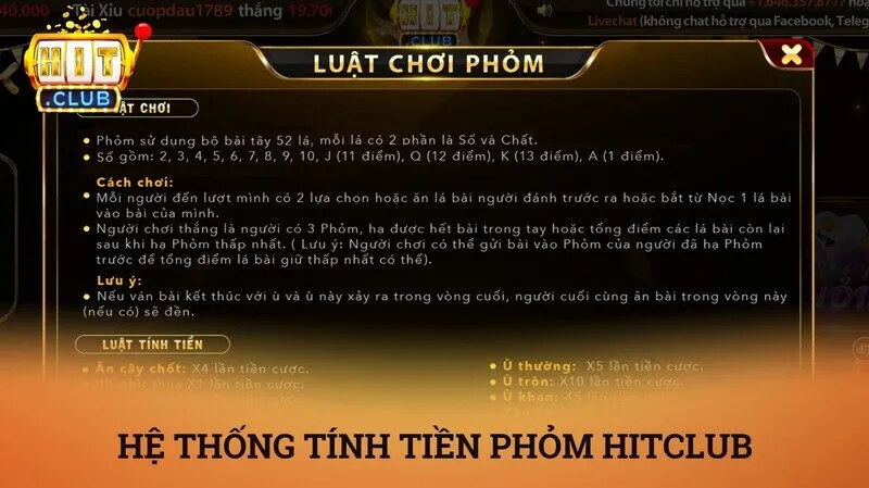 Hệ thống tính tiền và mức phạt tiền cược của phỏm hitclub
