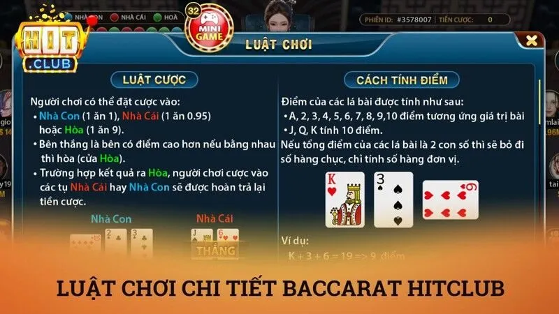 Baccarat Hitclub – Kiểm soát bài Tây và cách chinh phục sảnh cược 3 Luật cược và các cửa cược chính thức của baccarat Hitclub