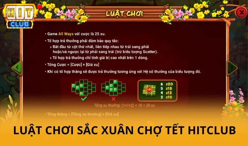 Sắc xuân chợ tết hitclub - Slot Tết rộn ràng với hệ số nhân lên đến x40 2 Luật chơi Sắc xuân chợ tết hitclub
