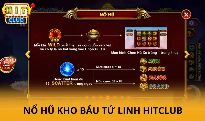 Kho báu tứ linh Hitclub - Game slot săn thưởng thần thoại nổ hũ cực lớn 4 Luật cược Kho báu tứ linh Hitclub